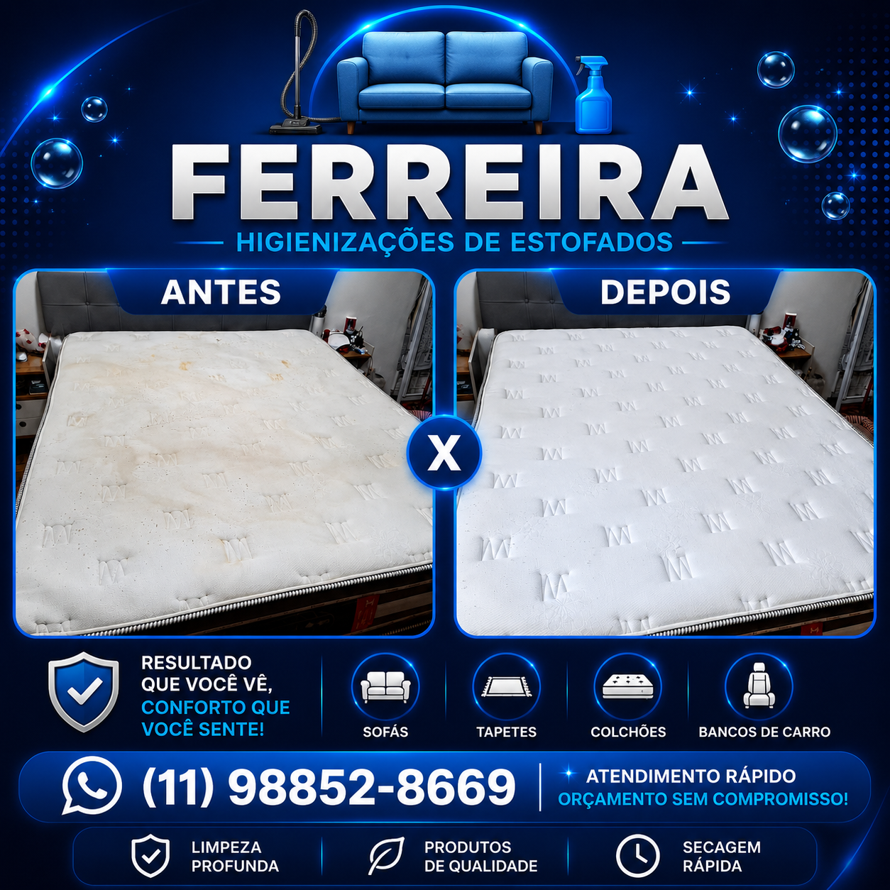 Antes e depois colchão